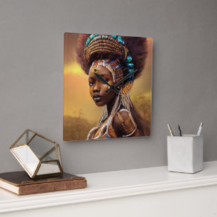 African Queen- Quadratische Wanduhr