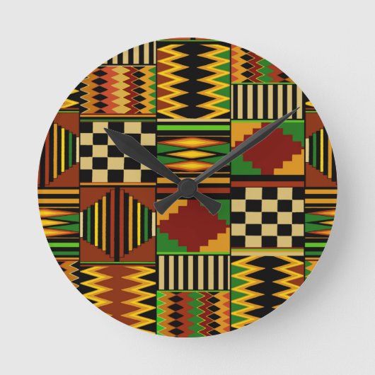 African Royal Kente Cloud Design Runde Wanduhr (Vorderseite)