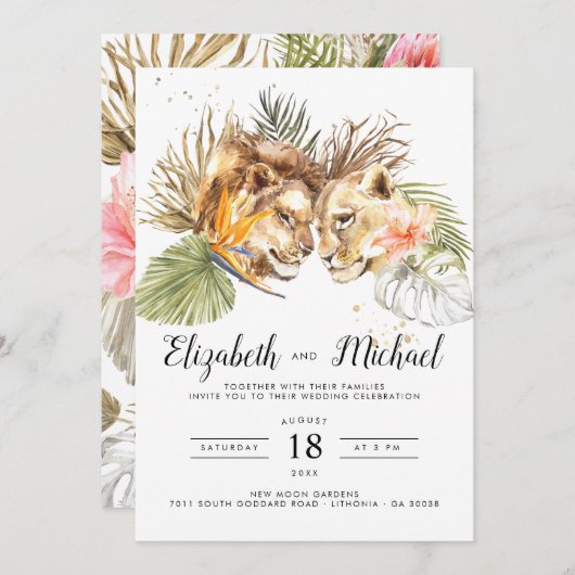 African Safari Boho Botanical Wedding Einladung (Vorne/Hinten)