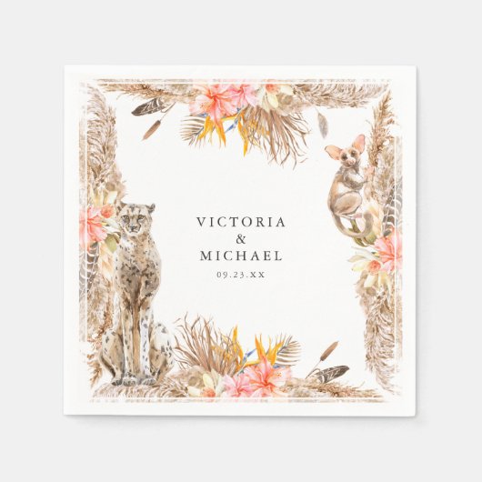 African Safari Boho Floral Monogram Serviette (Vorderseite)