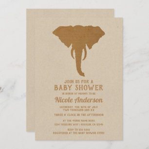African Safari Brown Elephant Vintag Baby Shower Einladung