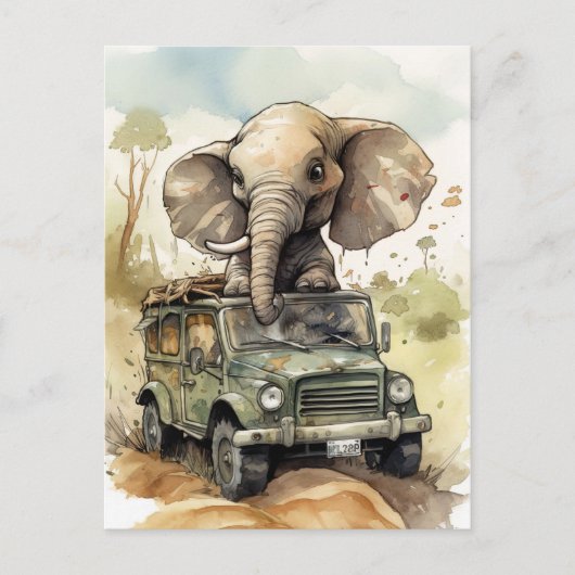 African Safari Elephant Postcard Postkarte (Vorderseite)