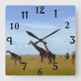 African Safari Giraffes Quadratische Wanduhr