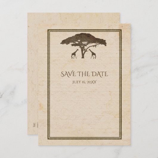 African Safari Giraffes & Tree Save the Date Ankündigungspostkarte (Vorne/Hinten)