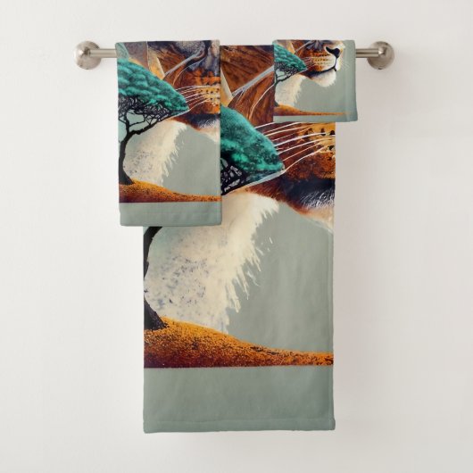 African Safari Lion Head Badhandtuch Set (Insitu)