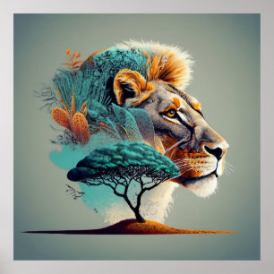 African Safari Lion Head Poster