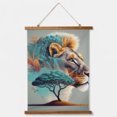 African Safari Lion Head Wandteppich Mit Holzrahmen (Vorderseite)