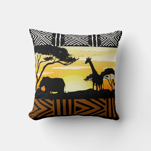 African Safari Scene Throw Pillow Kissen (Vorderseite)
