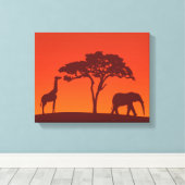 African Safari Silhouette - Canvas Print Leinwanddruck (Insitu (Holzboden))