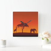 African Safari Silhouette - Wall Clock Quadratische Wanduhr (Zuhause)