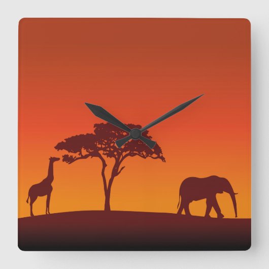 African Safari Silhouette - Wall Clock Quadratische Wanduhr (Vorderseite)