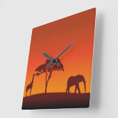 African Safari Silhouette - Wall Clock Quadratische Wanduhr (Winkel)