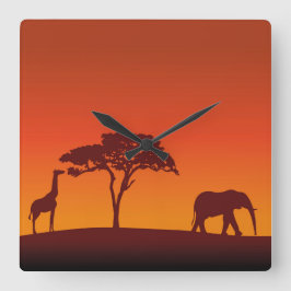 African Safari Silhouette - Wall Clock Quadratische Wanduhr