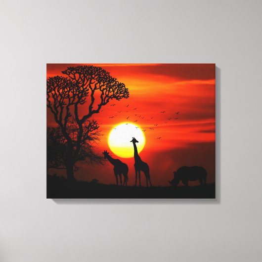 African Safari Sunset Animal Silhouetten Leinwanddruck (Vorderseite)