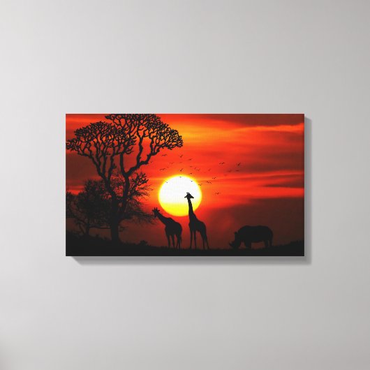 African Safari Sunset Animal Silhouetten Leinwanddruck (Vorderseite)