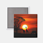 African Safari Sunset Animal Silhouetten Magnet (Vorderseite/Rückseite)