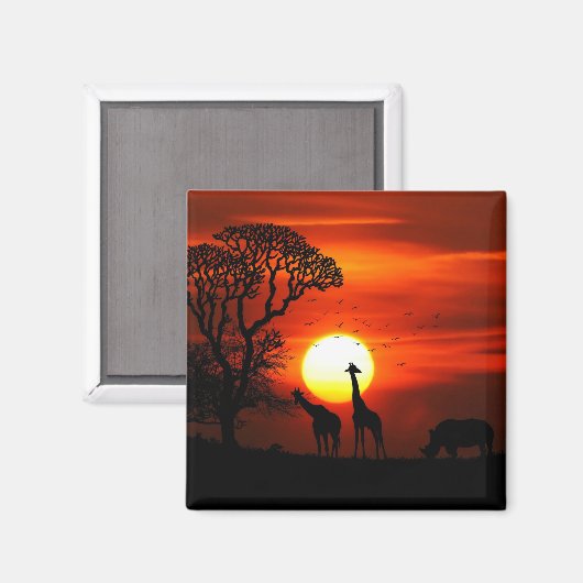 African Safari Sunset Animal Silhouetten Magnet (Vorderseite/Rückseite)