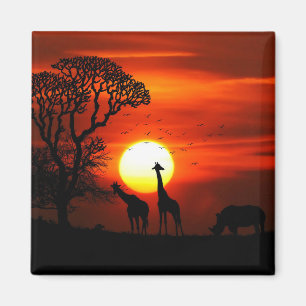 African Safari Sunset Animal Silhouetten Magnet