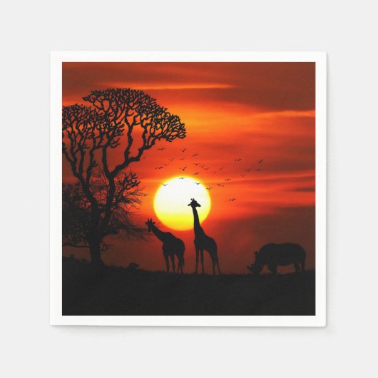 African Safari Sunset Animal Silhouetten Serviette (Vorderseite)