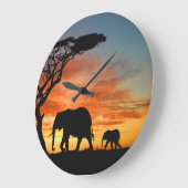 African Safari Sunset Elephant Silhouette Art Große Wanduhr (Winkel)