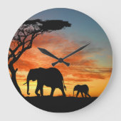 African Safari Sunset Elephant Silhouette Art Große Wanduhr (Vorderseite)