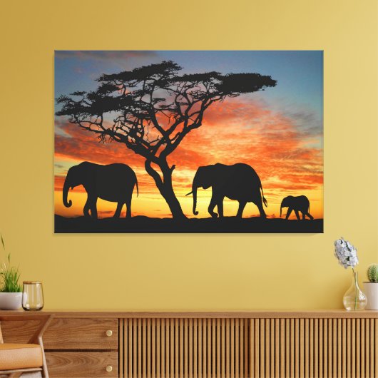 African Safari Sunset Elephant Silhouette Art Leinwanddruck (Insitu (Wohnzimmer))
