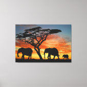 African Safari Sunset Elephant Silhouette Art Leinwanddruck (Vorderseite)