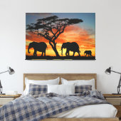African Safari Sunset Elephant Silhouette Art Leinwanddruck (Insitu (Schlafzimmer))