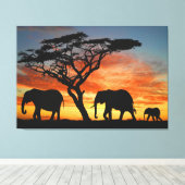 African Safari Sunset Elephant Silhouette Art Leinwanddruck (Insitu (Holzboden))
