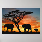 African Safari Sunset Elephant Silhouette Art Poster (Vorne)