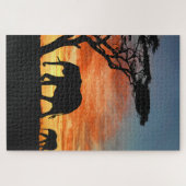 African Safari Sunset Elephant Silhouette Art Puzzle (Horizontal)