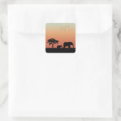 African Safari Sunset Elephant Silhouette Quadratischer Aufkleber (Tasche)