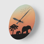 African Safari Sunset Elephant Silhouette Runde Wanduhr (Winkel)