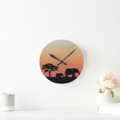 African Safari Sunset Elephant Silhouette Runde Wanduhr (Zuhause)