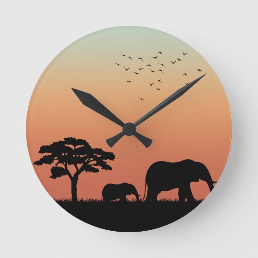 African Safari Sunset Elephant Silhouette Runde Wanduhr (Vorderseite)