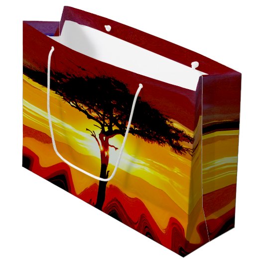 African Safari Sunset Große Geschenktüte (Vorderseite Schrägansicht)