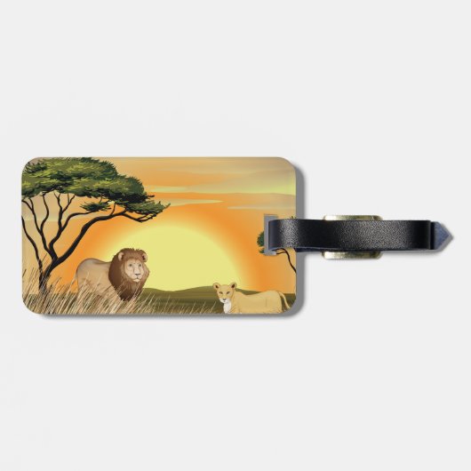 African Safari Sunset Lion and Lioness Gepäckanhänger (Rückseite horizontal)