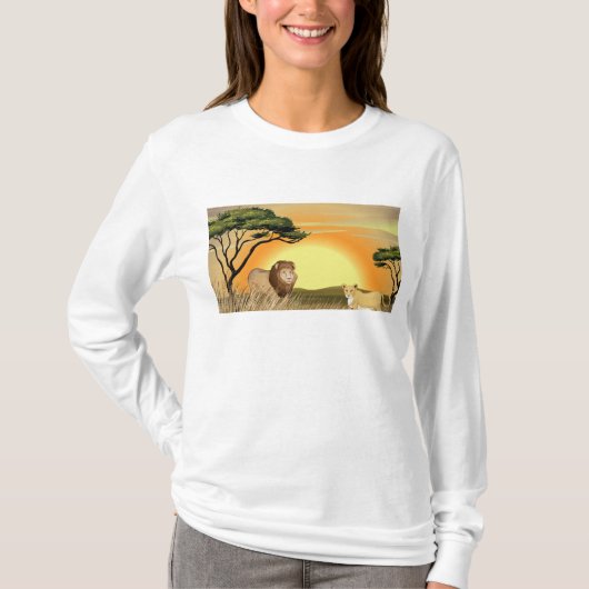 African Safari Sunset Lion and Lioness T-Shirt (Vorderseite)