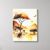 African Safari Sunset Watercolor mit Acacia Tree Leinwanddruck (Vorderseite)