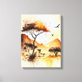 African Safari Sunset Watercolor mit Acacia Tree Leinwanddruck