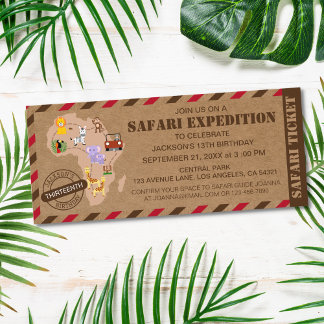 African Safari Ticket Wild Animal Kindergeburtstag Einladung