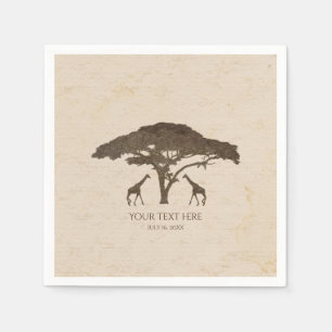 African Safari Two Giraffs & Tree Vintage Wedding Serviette