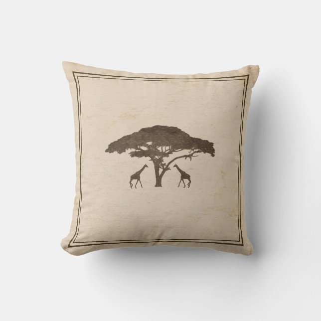 African Safari Two Giraffs & Tree Vintager Dschung Kissen (Vorderseite)