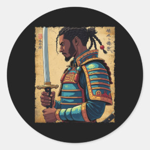 African Samurai Vintag Afro American Bushido Warr Runder Aufkleber