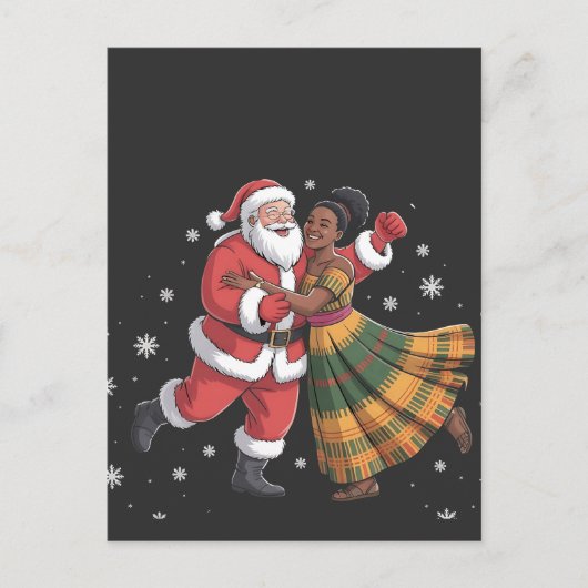 African Santa Mrs Claus Tancing African American Ankündigungspostkarte (Vorderseite)