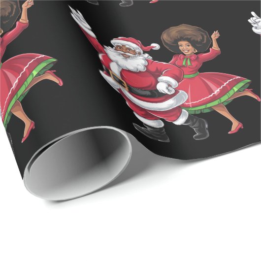 African Santa Mrs Claus Tanzen American Christmas Geschenkpapier (Rolleneckpunkt)
