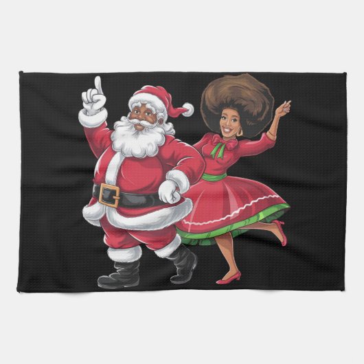 African Santa Mrs Claus Tanzen American Christmas Geschirrtuch (Horizontal)