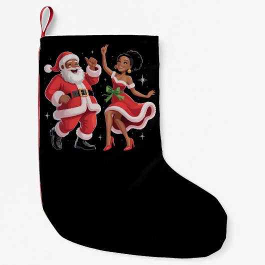 African Santa Mrs Claus Tanzen American Christmas Kleiner Weihnachtsstrumpf (Vorderseite)