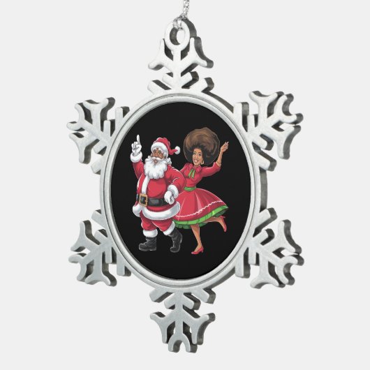 African Santa Mrs Claus Tanzen American Christmas Schneeflocken Zinn-Ornament (Rechts)
