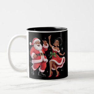 African Santa Mrs Claus Tanzen American Christmas Zweifarbige Tasse